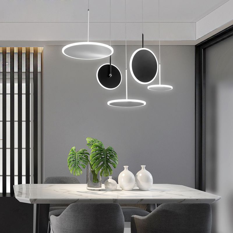 Diseño nórdico hierro redondo acrílico LED colgante luz decoración de la casa